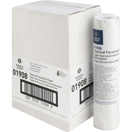 BUSINESS SOURCE Thermal Paper, 8 1/2" x 98 ft, White, PK6 01908
